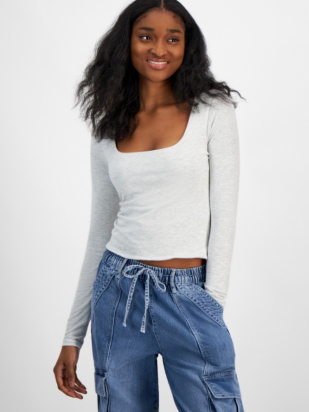 Planet Heart Junior's Square-Neck Long-Sleeve Tee - Quiet Heat SIZE L NWT